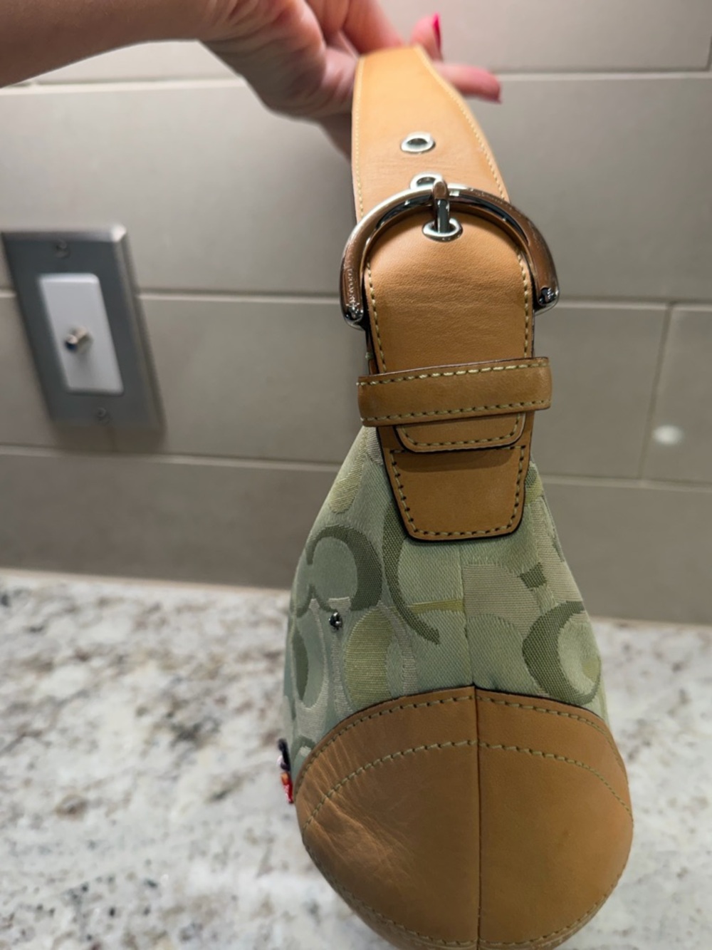 Vintage Coach Light Green Signature Hobo with Tan Trim and Ladybug Accents - Picture 4 of 16